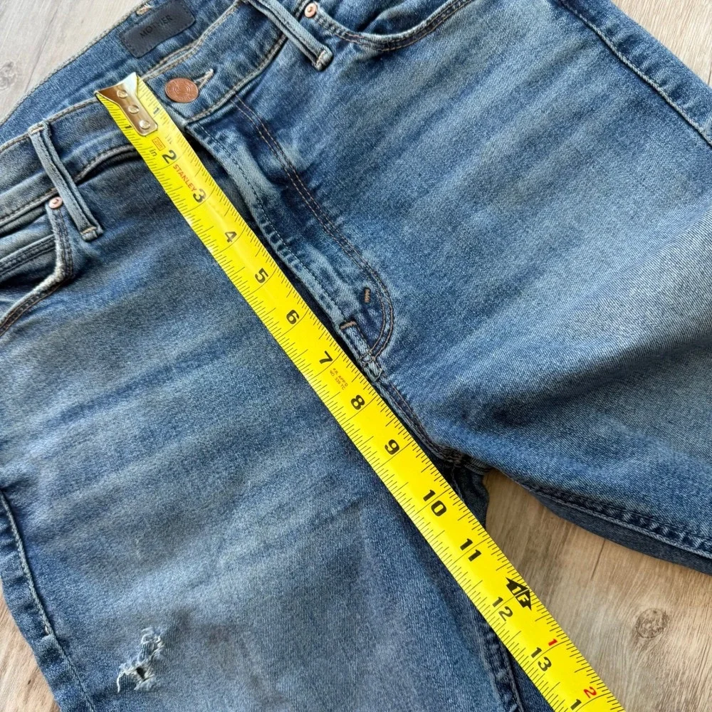 MOTHER Dazzler Mid Rise Ankle Fray Jeans Living In Circles Blue Distressed 28